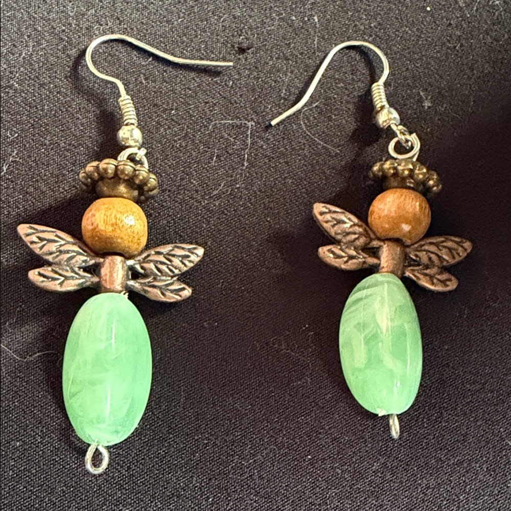 Green and Brown Dragonfly Earrings